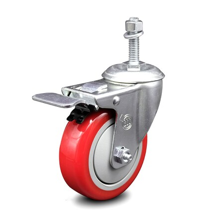 Service Caster 4 Inch Red Polyurethane Swivel 10mm Stem Caster with Total Lock Brake SCC SCC-TSTTL20S414-PPUB-RED-M1015